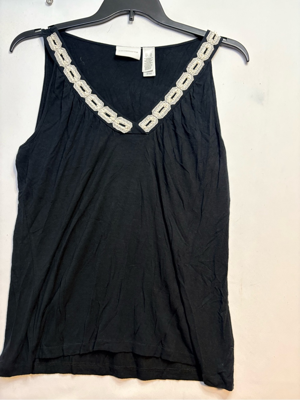 Liz Claiborne Beaded V-Neck Black Women's Tank Top XL